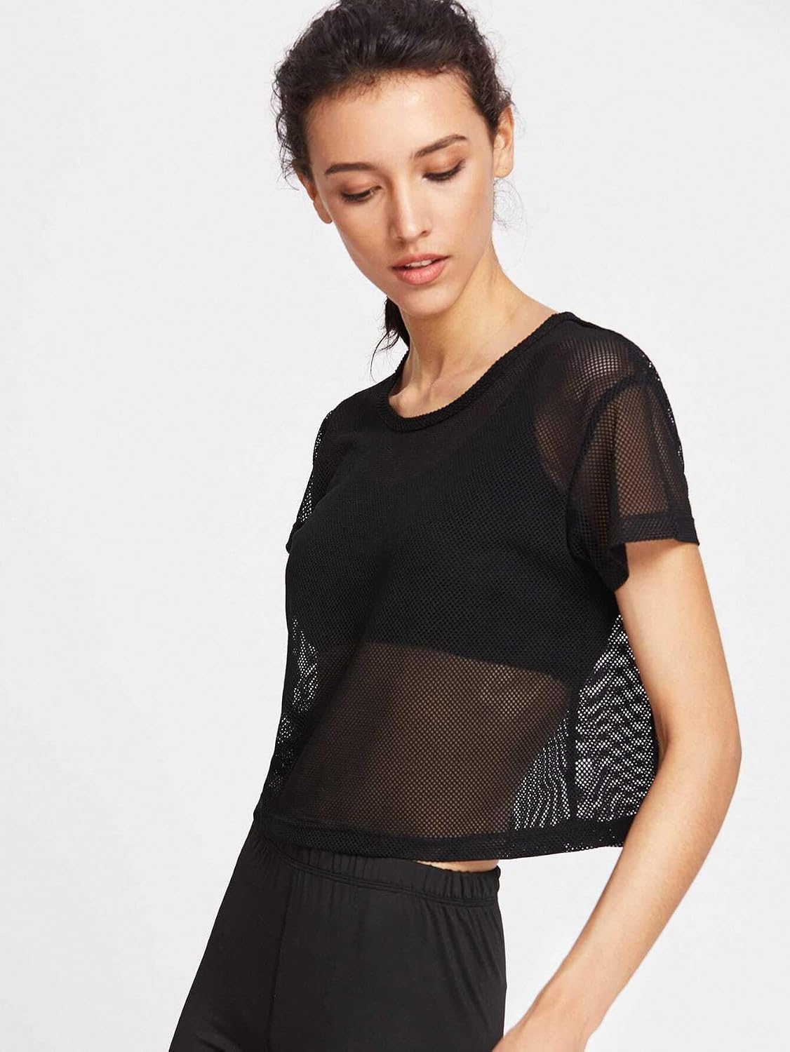 Women's Tie Dye Casual Eyelet Mesh Crop Top