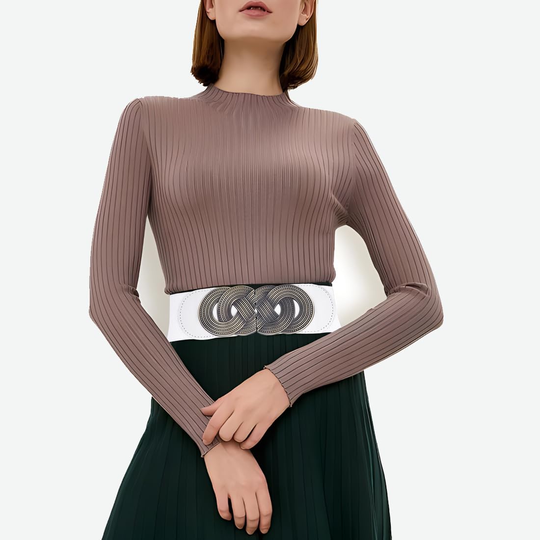 Women's Elastic Belt Wide Waistband Ladies Square Buckle
