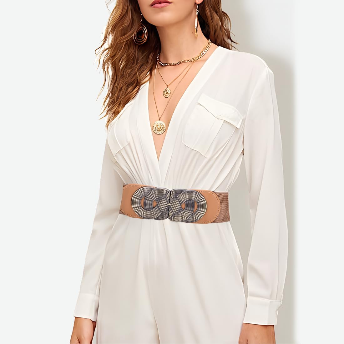 Women's Elastic Belt Wide Waistband Ladies Square Buckle