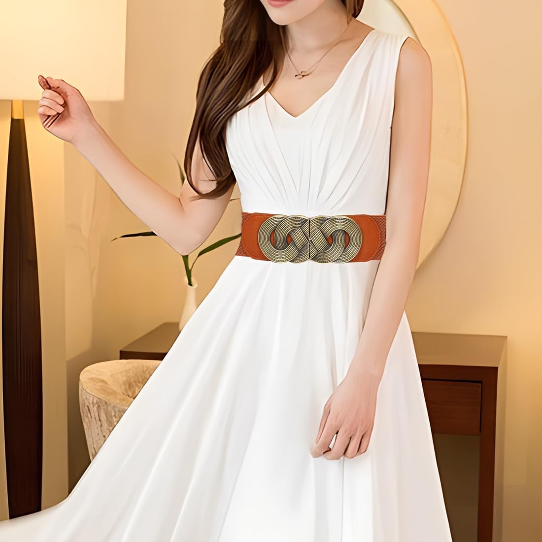 Women's Elastic Belt Wide Waistband Ladies Square Buckle