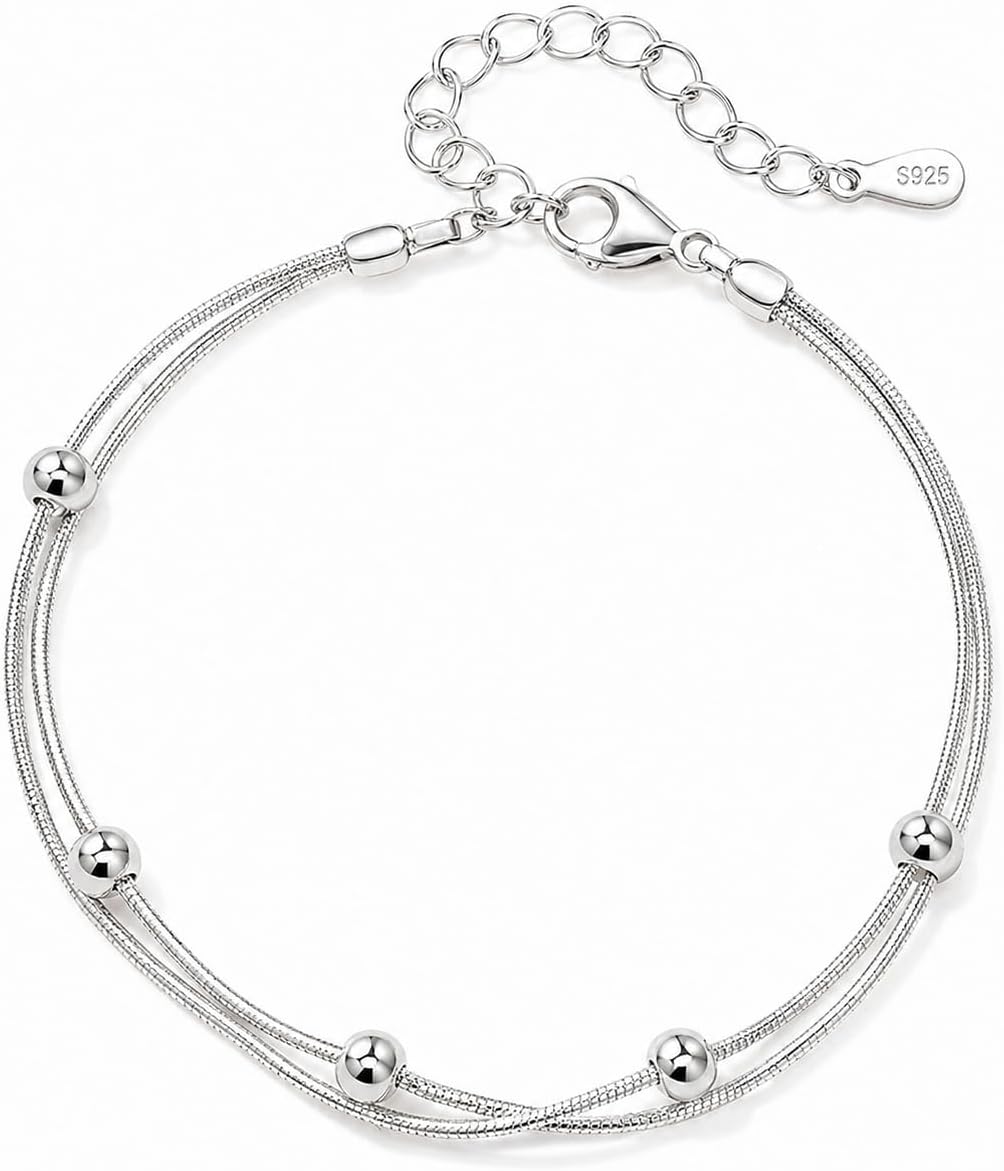 Sterling Silver Bracelet for Women. Love Heart Charm Chain Bangle Fashion Jewelry
