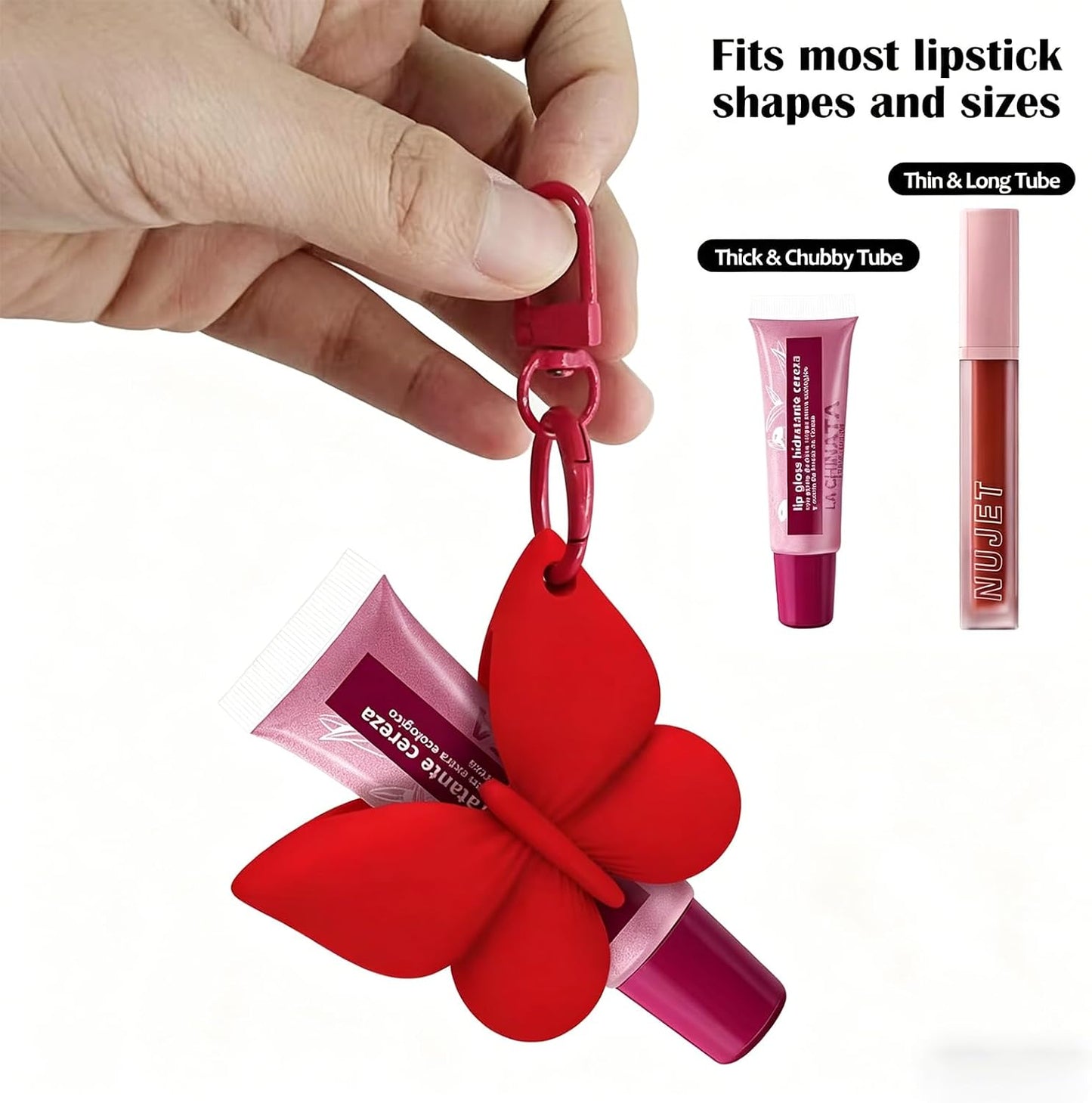 Cute Butterfly Lip Balm Holder Keychain Silicone Lipstick Case with Clip Portable Chapstick Holder for Purse Bag