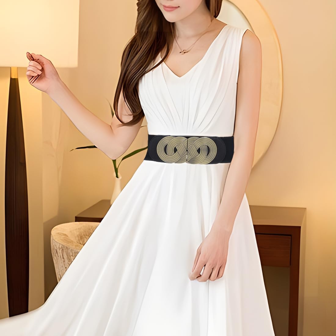Women's Elastic Belt Wide Waistband Ladies Square Buckle