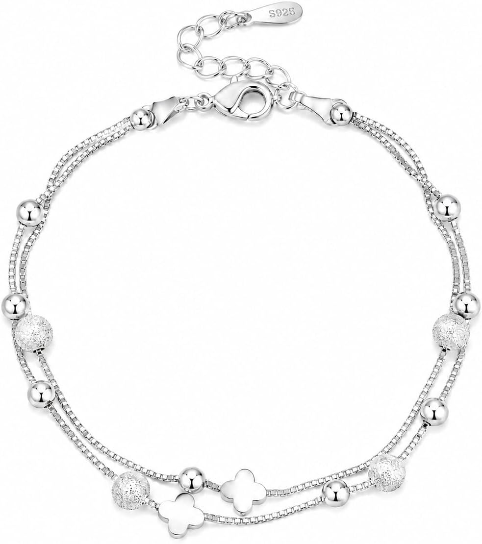 Sterling Silver Bracelet for Women. Love Heart Charm Chain Bangle Fashion Jewelry