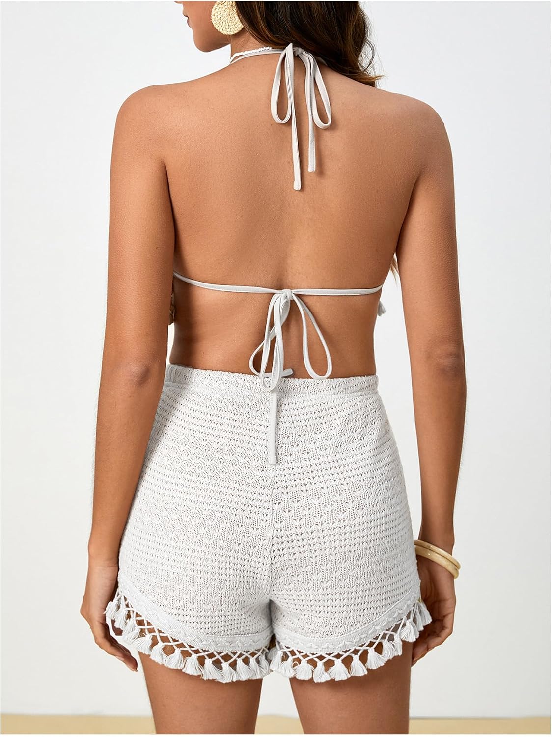 Women's 2 Piece Outfits Backless Halter Crop Top