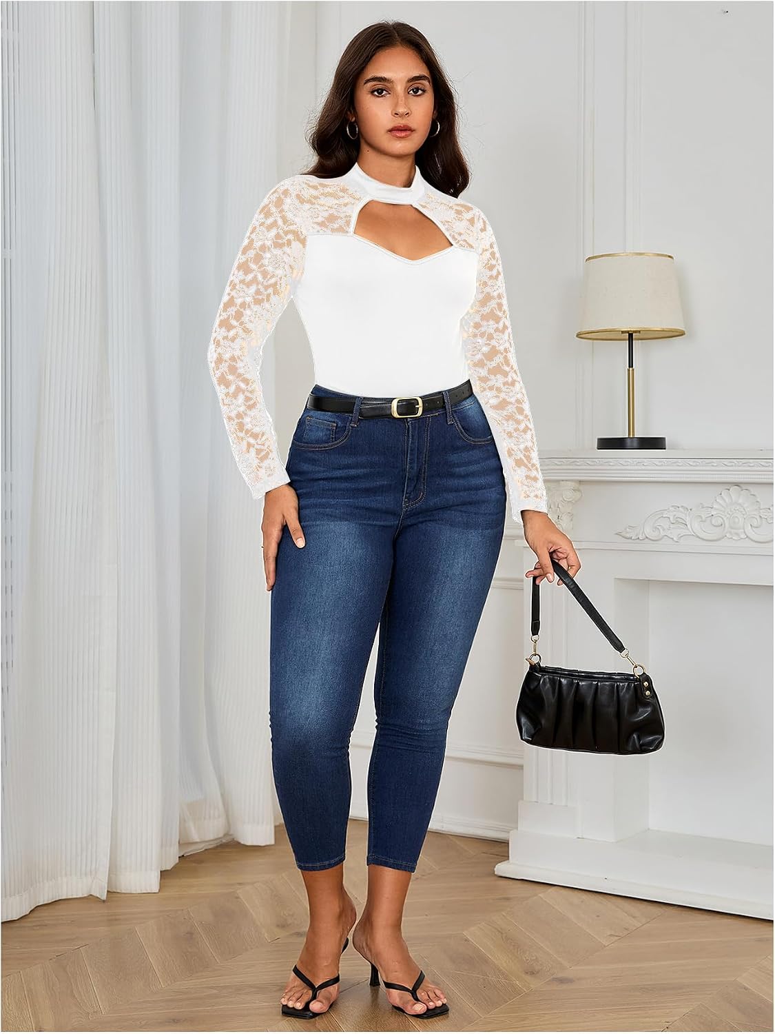Women's Plus Size Lace Patchwork Hollow Out Bodysuit