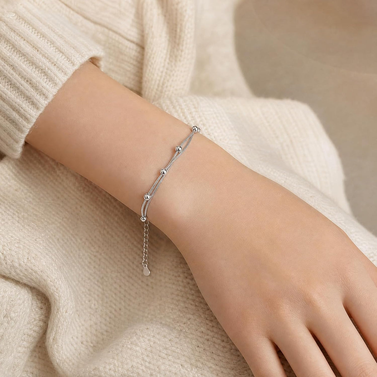 Sterling Silver Bracelet for Women. Love Heart Charm Chain Bangle Fashion Jewelry