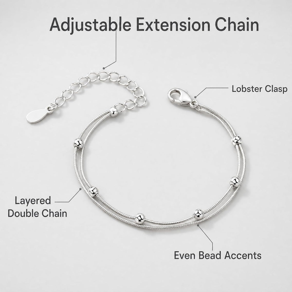 Sterling Silver Bracelet for Women. Love Heart Charm Chain Bangle Fashion Jewelry