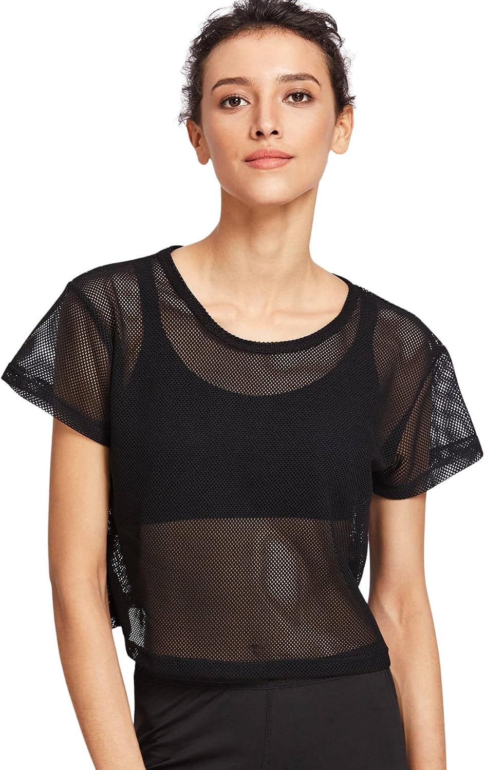 Women's Tie Dye Casual Eyelet Mesh Crop Top