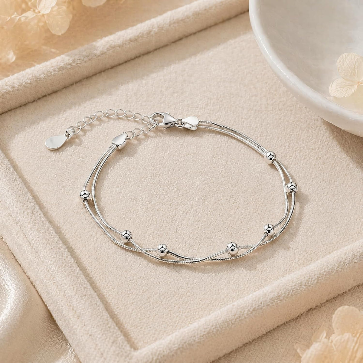 Sterling Silver Bracelet for Women. Love Heart Charm Chain Bangle Fashion Jewelry