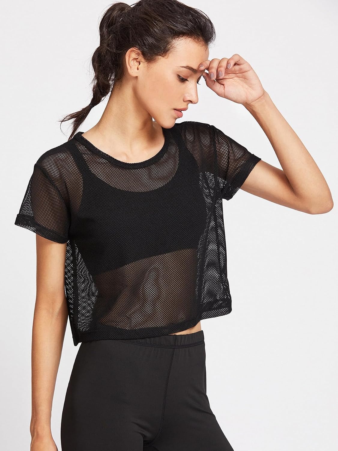 Women's Tie Dye Casual Eyelet Mesh Crop Top