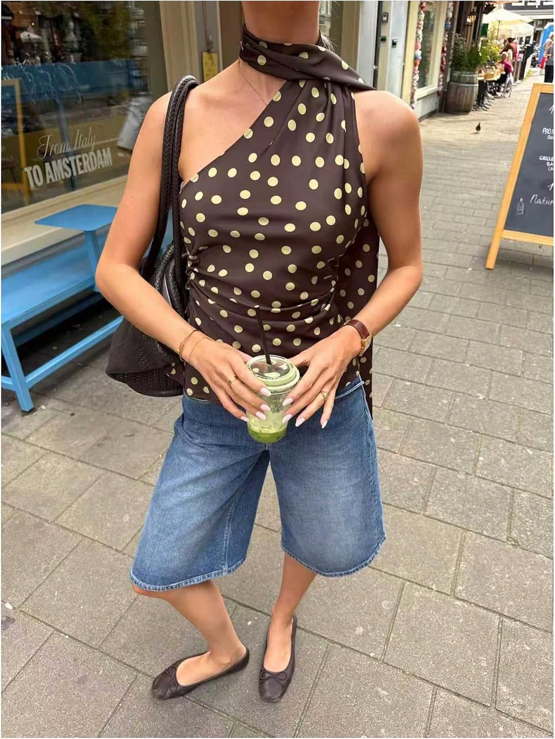 Women's Polka Dots One Shoulder Tank Tops Sleeveless Fitted Y2K Summer Top
